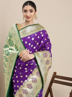 Purple woven satin saree with blouse 1
