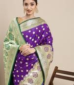 Purple woven satin saree with blouse