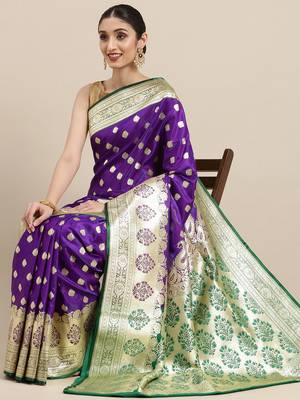 Purple woven satin saree with blouse 2