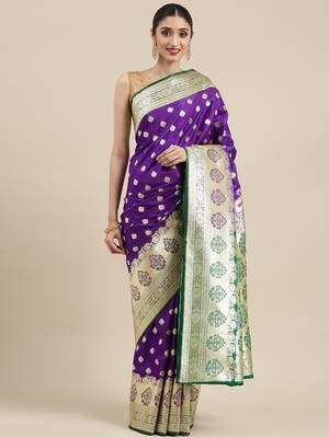 Purple woven satin saree with blouse 3