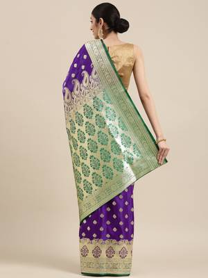 Purple woven satin saree with blouse 4