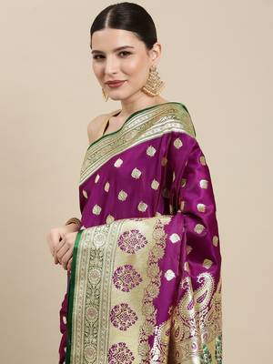 Purple woven satin saree with blouse 1