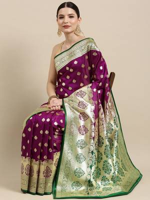 Purple woven satin saree with blouse 3