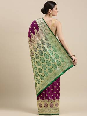 Purple woven satin saree with blouse 4