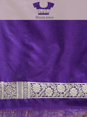 Blue woven satin saree with blouse 5