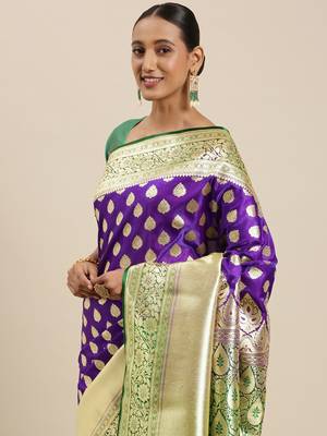 Purple woven satin saree with blouse 1