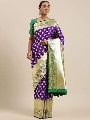 Purple woven satin saree with blouse 2