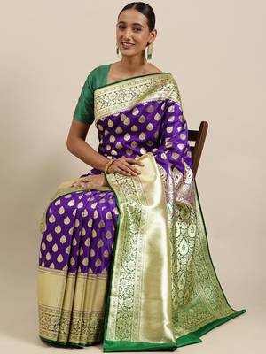 Purple woven satin saree with blouse 3