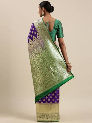 Purple woven satin saree with blouse 4