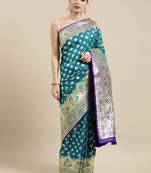 Blue woven satin saree with blouse
