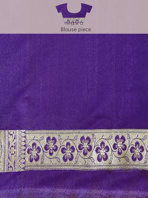 Blue woven satin saree with blouse 5