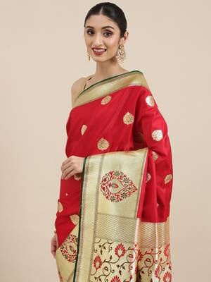 Maroon woven satin saree with blouse 1