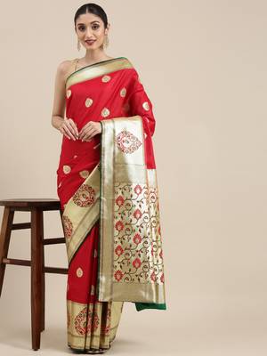 Maroon woven satin saree with blouse 2
