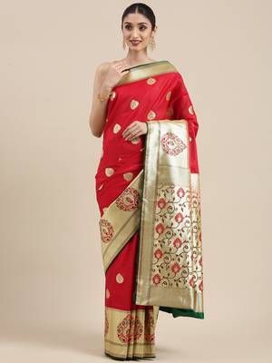 Maroon woven satin saree with blouse 3
