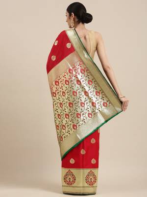 Maroon woven satin saree with blouse 4