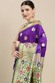 Purple woven satin saree with blouse