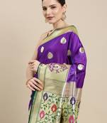 Purple woven satin saree with blouse