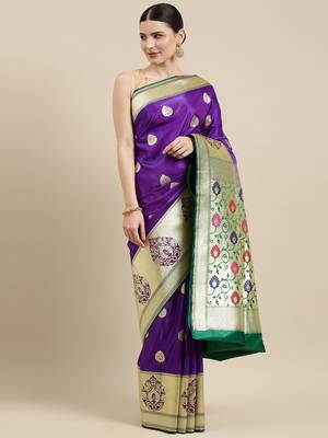 Purple woven satin saree with blouse 2