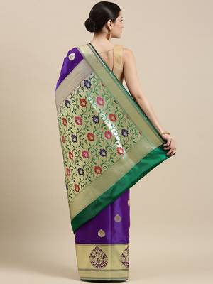 Purple woven satin saree with blouse 3