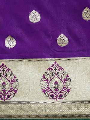 Purple woven satin saree with blouse 4