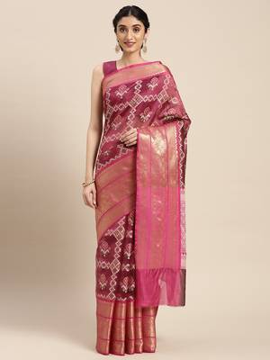 Magenta woven art silk saree with blouse 1