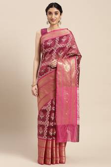 Magenta woven art silk saree with blouse