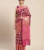 Magenta woven art silk saree with blouse