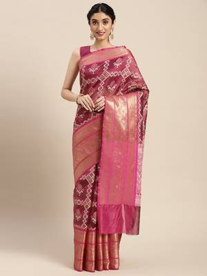 Magenta woven art silk saree with blouse 2