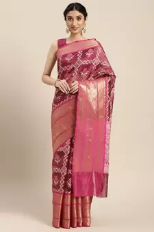Magenta woven art silk saree with blouse
