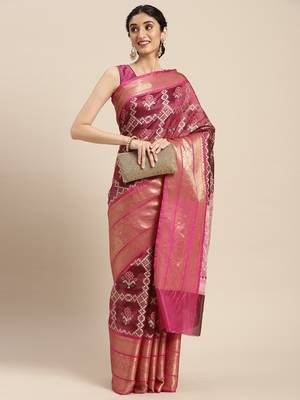 Magenta woven art silk saree with blouse 3