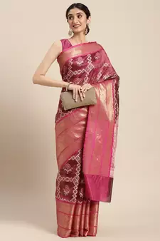Magenta woven art silk saree with blouse