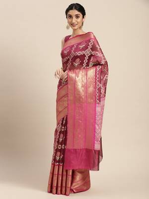 Magenta woven art silk saree with blouse 4