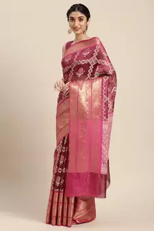 Magenta woven art silk saree with blouse