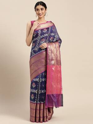 Royal blue woven art silk saree with blouse 1