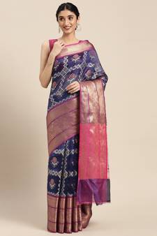 Royal blue woven art silk saree with blouse