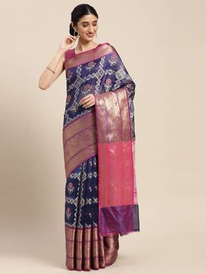 Royal blue woven art silk saree with blouse 2
