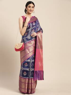 Royal blue woven art silk saree with blouse 3