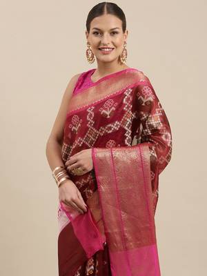 Maroon woven art silk saree with blouse 1