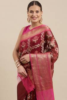 Maroon woven art silk saree with blouse