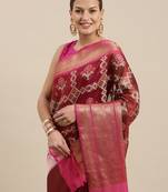 Maroon woven art silk saree with blouse