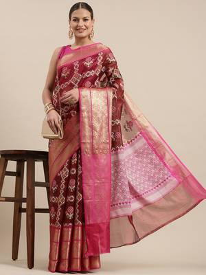 Maroon woven art silk saree with blouse 2