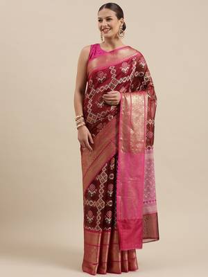Maroon woven art silk saree with blouse 3