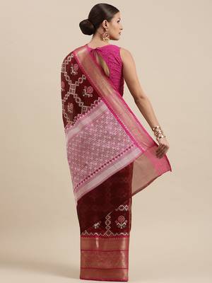 Maroon woven art silk saree with blouse 4