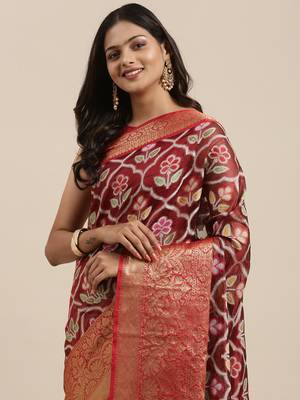 Maroon woven art silk saree with blouse 1