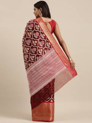 Maroon woven art silk saree with blouse 4