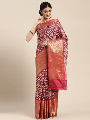 Magenta woven art silk saree with blouse 1