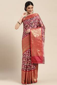 Magenta woven art silk saree with blouse