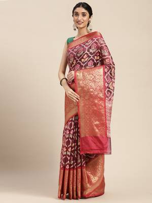 Magenta woven art silk saree with blouse 2