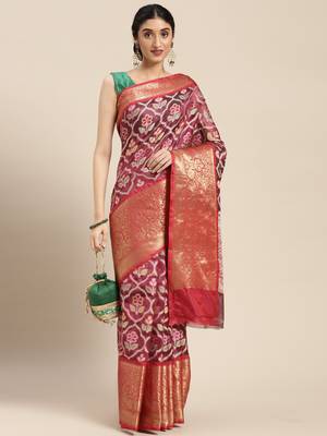 Magenta woven art silk saree with blouse 3