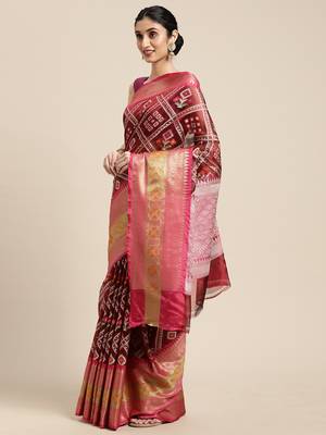 Maroon woven art silk saree with blouse 1